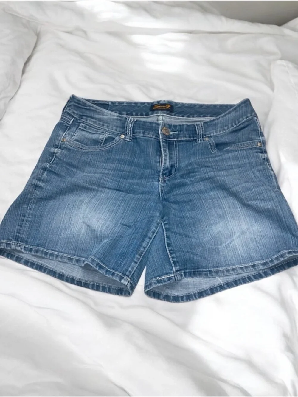 Seven7 Medium Blue Denim Jean Shorts with Embroidered Back Pockets 14